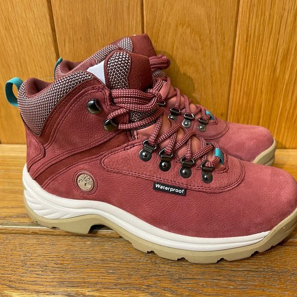 TIMBERLAND WOMEN'S WHITE LEDGE WATERPROOF MID HIKER DARK RED FULL GRAIN A5P2B - Picture 3 of 11